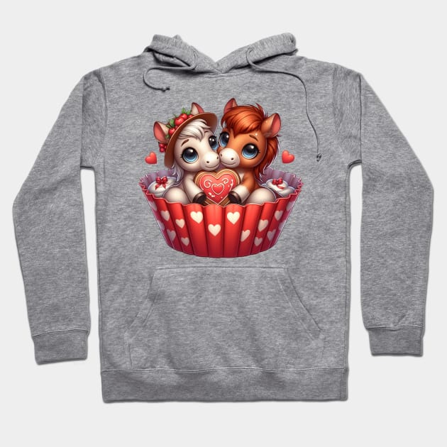 Valentine Horse Couple In A Cupcake Hoodie by Chromatic Fusion Studio